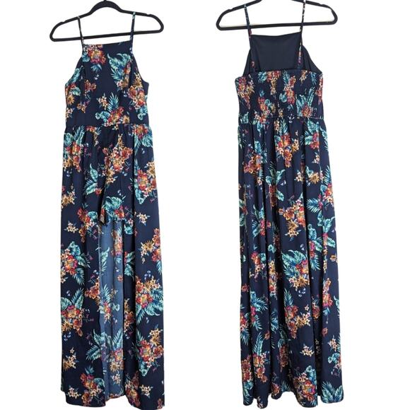Beachy Maxi Spaghetti Strap Floral Maxi Dress High- Low Shorts Size M - Picture 1 of 10
